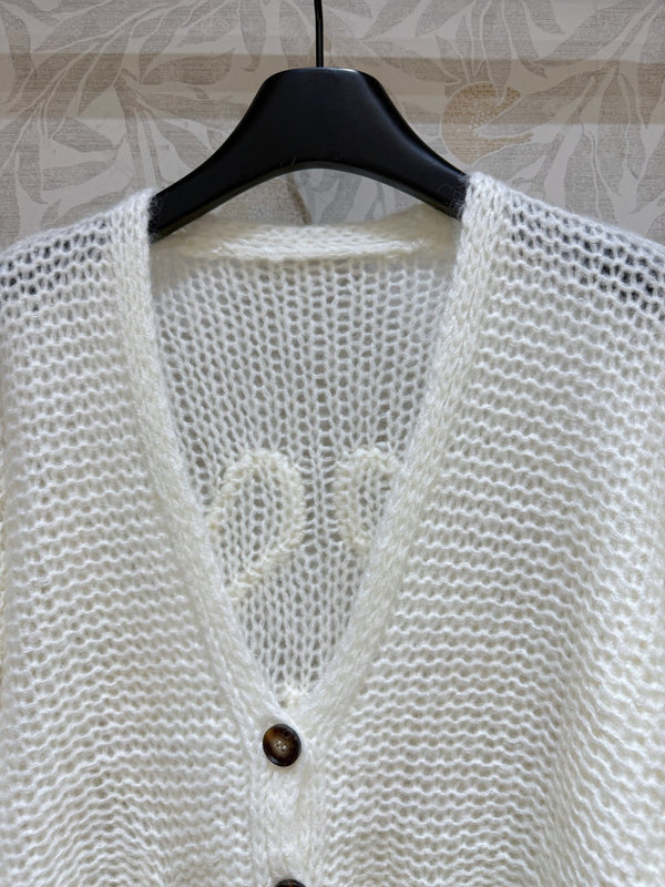 Cardigan Loewe in lana e mohair color crema