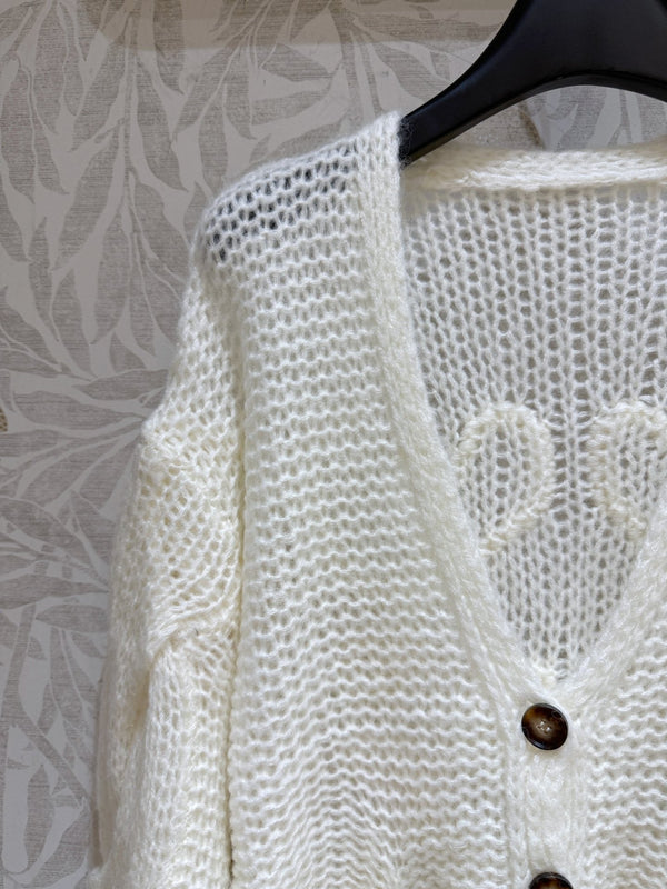 Cardigan Loewe in lana e mohair color crema