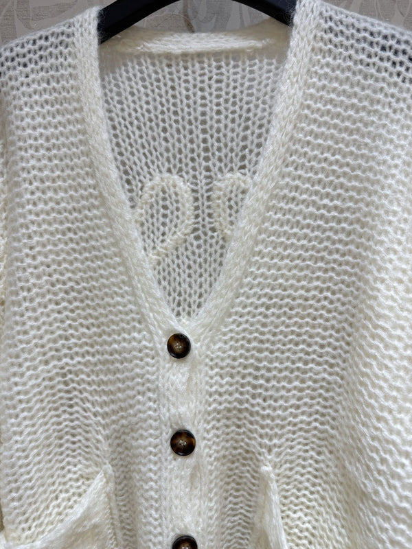Cardigan Loewe in lana e mohair color crema