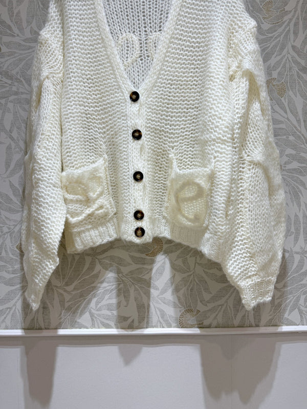 Cardigan Loewe in lana e mohair color crema