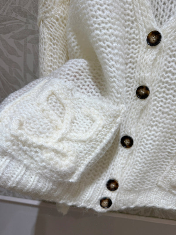 Cardigan Loewe in lana e mohair color crema