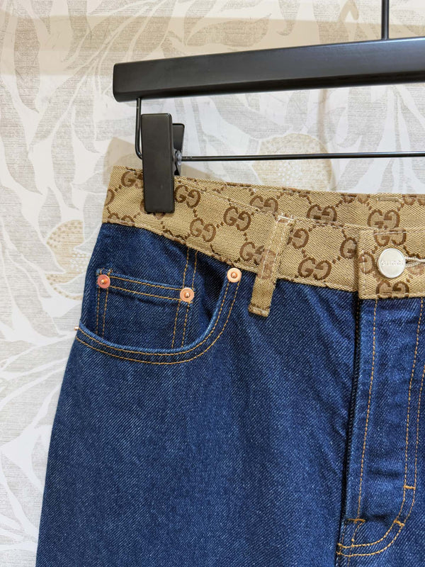Gucci Old Flower Waist Jeans Blue Cotton