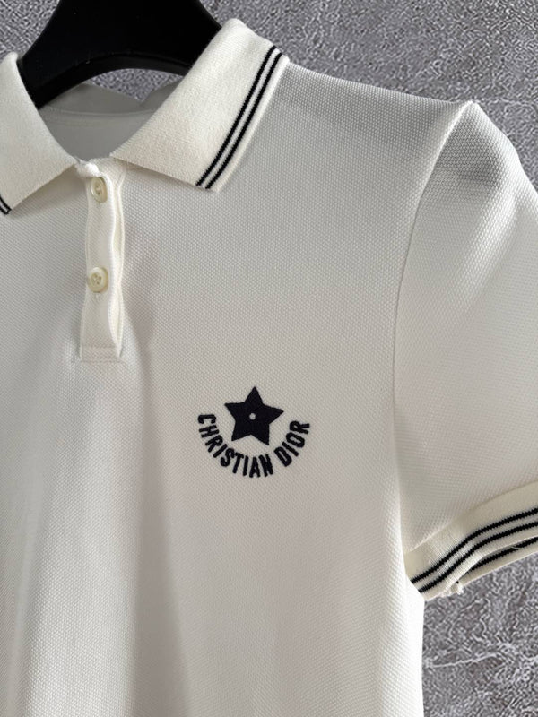 CD Lucky Star Polo Shirt White Cotton