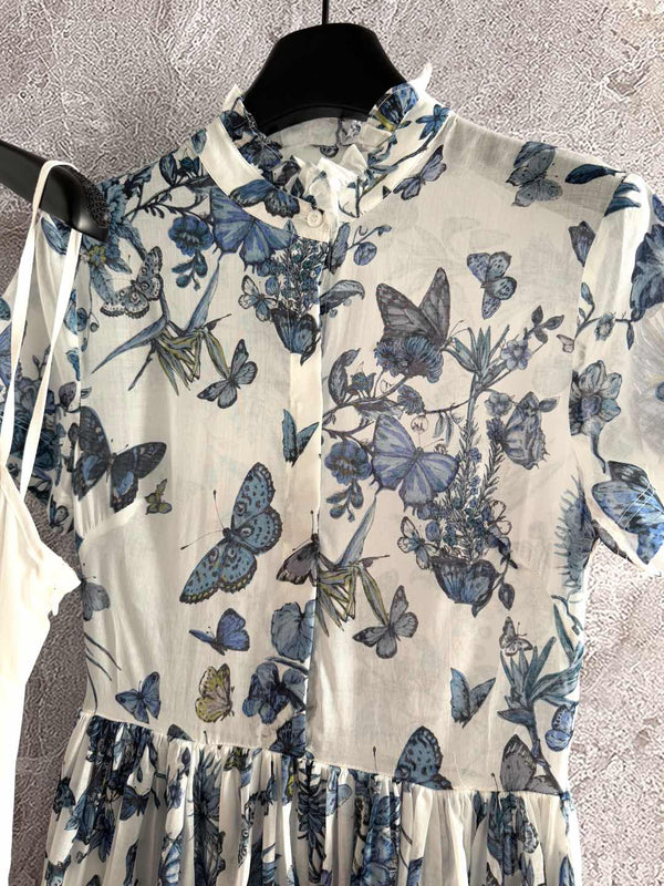 CD Butterfly Dress Blue White Cotton