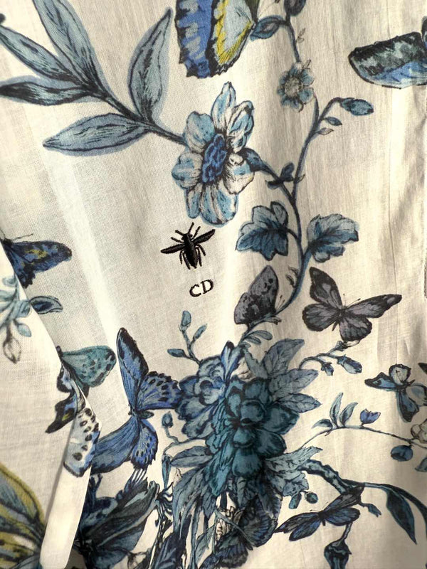 CD Butterfly Shirt White mix Blue Cotton Linen