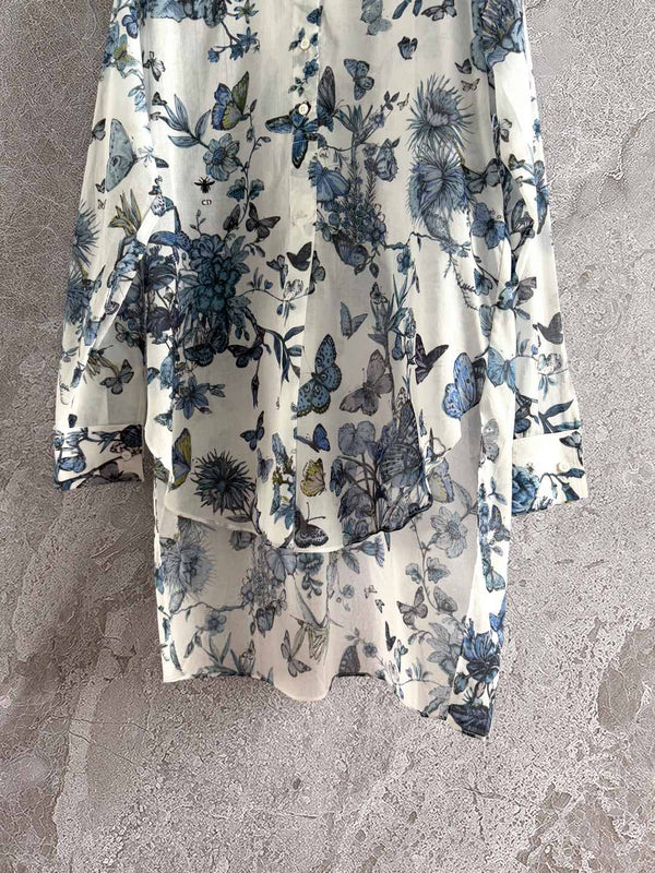 CD Butterfly Shirt White mix Blue Cotton Linen