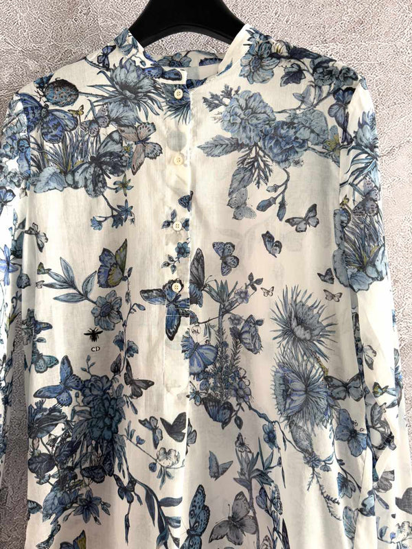 CD Butterfly Shirt White mix Blue Cotton Linen