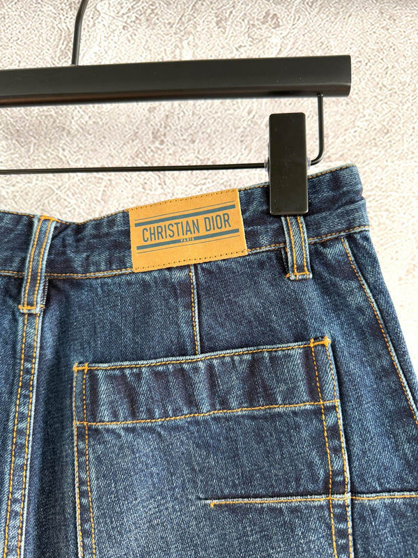 CD Patch Pocket Denim Shorts Blue Cotton