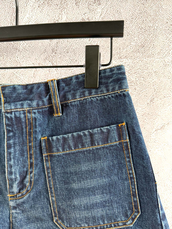 CD Patch Pocket Denim Shorts Blue Cotton