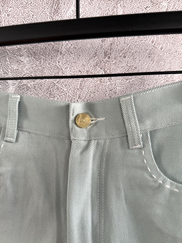 Fendi Hand-made Needle-picking Shorts Blue Green Cotton