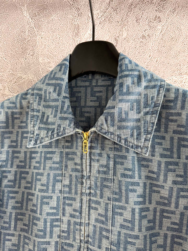 Fendi Old flower denim jacket Blue Gray Cotton Linen