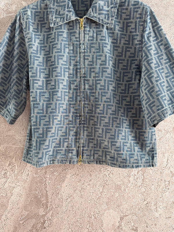 Fendi Old flower denim jacket Blue Gray Cotton Linen