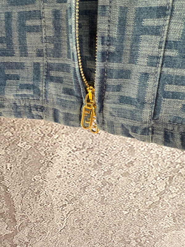 Fendi Old flower denim jacket Blue Gray Cotton Linen