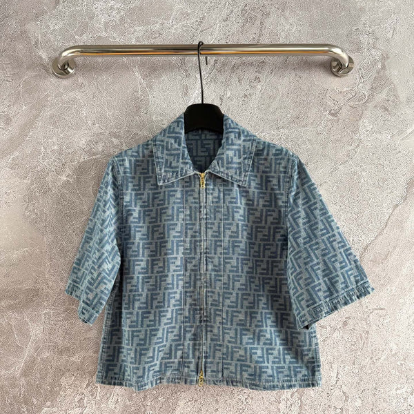 Fendi Old flower denim jacket Blue Gray Cotton Linen
