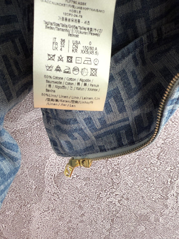Fendi Old flower denim jacket Blue Gray Cotton Linen