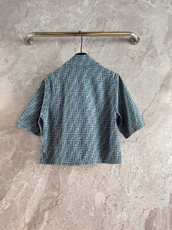 Fendi Old flower denim jacket Blue Gray Cotton Linen