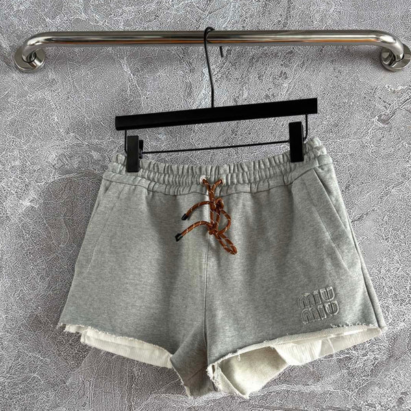 Miu Miu Drawstring raw edge shorts Ligth Gray Cotton