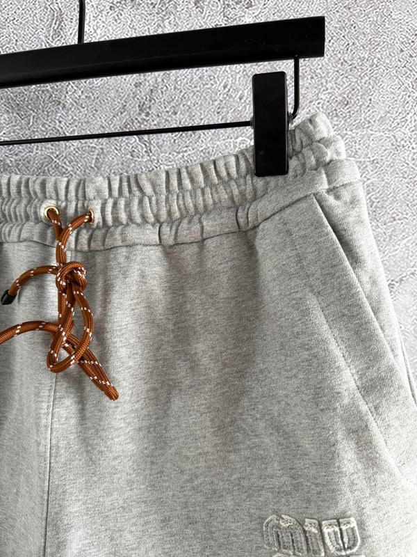 Miu Miu Drawstring raw edge shorts Ligth Gray Cotton