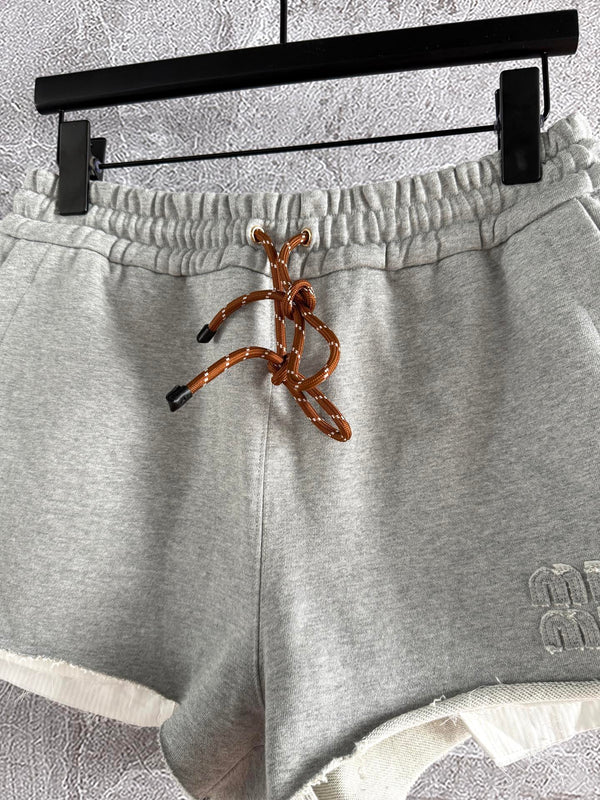 Miu Miu Drawstring raw edge shorts Ligth Gray Cotton