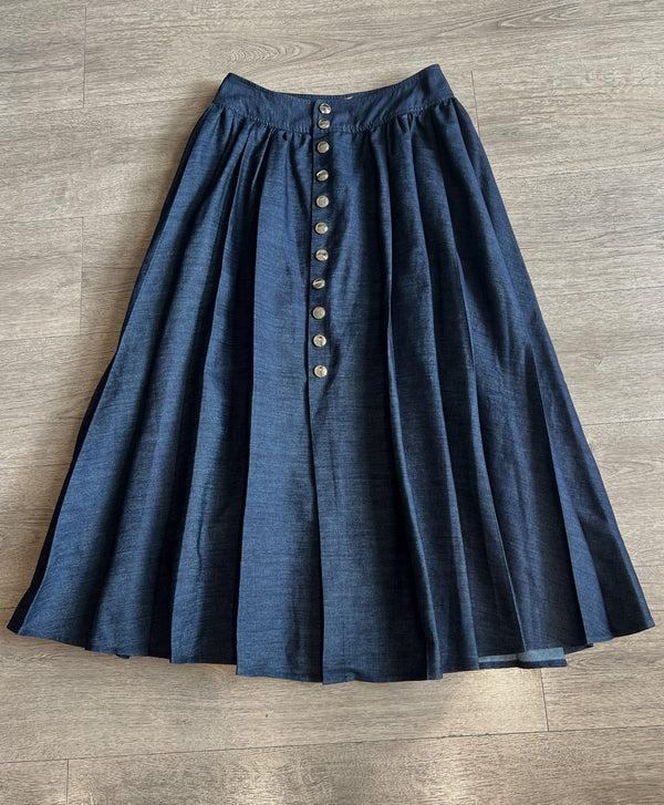CD Single-breasted Long Umbrella Skirt Blue Cotton