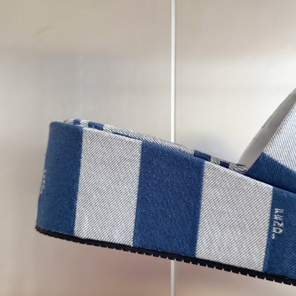 FF Sunshine 65 Blue Grey Canvas Flatform Slide