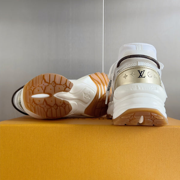 Sneaker LV Run 55 da 55 mm in tessuto a rete di poliestere bianco misto oro