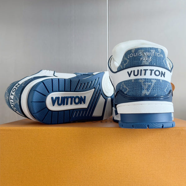 Sneaker LV Trainer 30mm Pelle di vacchetta bianca mista blu chiaro