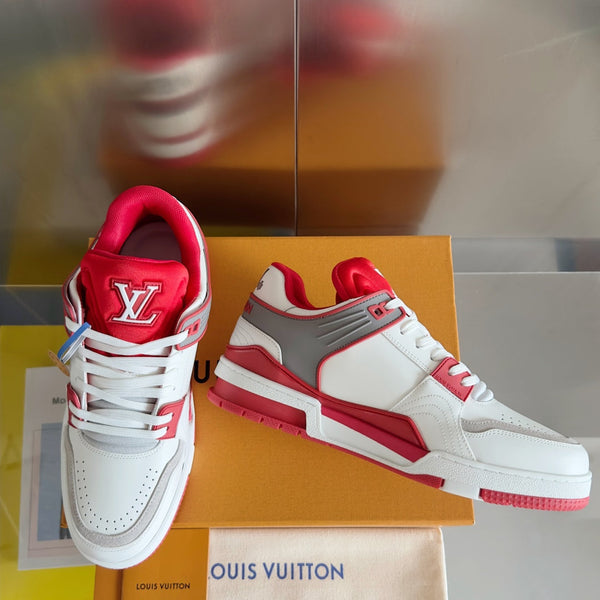 Sneaker LV Trainer 30mm Pelle bovina bianca mista rossa