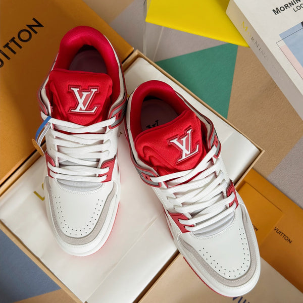 Sneaker LV Trainer 30mm Pelle bovina bianca mista rossa