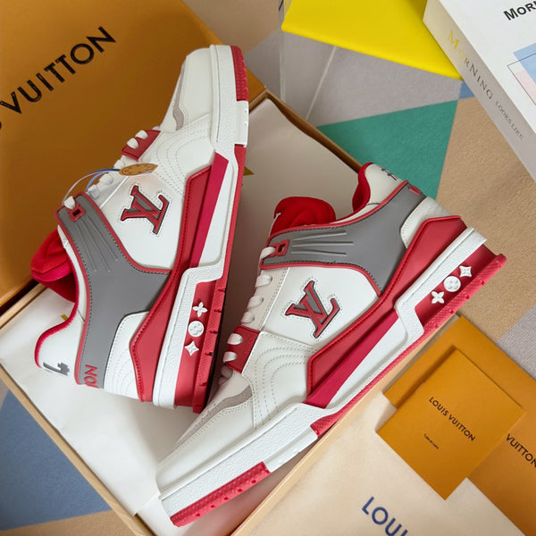 Sneaker LV Trainer 30mm Pelle bovina bianca mista rossa