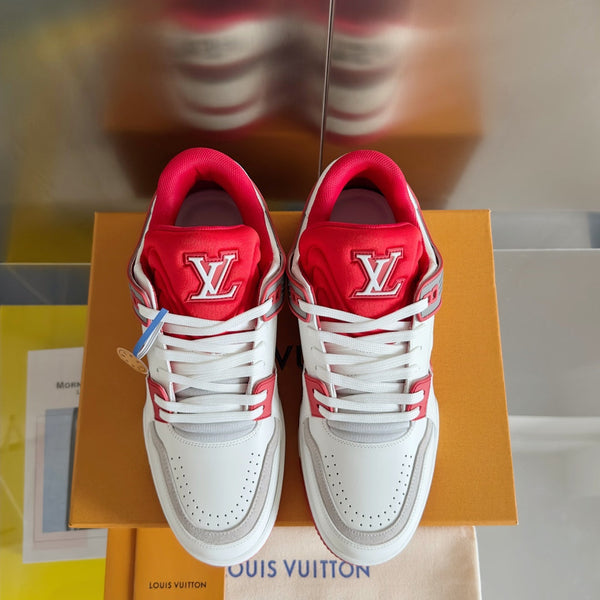 Sneaker LV Trainer 30mm Pelle bovina bianca mista rossa