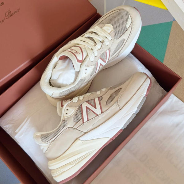 LP x NB 990v6 Sneaker 45mm white grey dark pink calfskin and mesh fabric