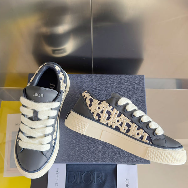 CD B33 Sneaker - Limited And Numbered Edition 40mm Charcoal Blue Oblique Jacquard And Cowhide