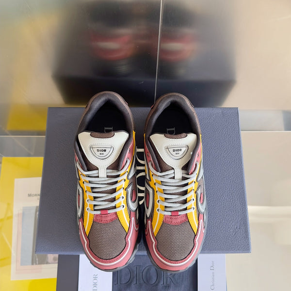 CD B30 Sneaker 35mm Brown Red Mix Yellow White Polyester Mesh Fabric And Calfskin