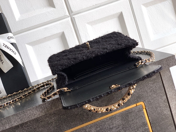 CC Mini Flap Bag 17.5 With Handle Black Tweed