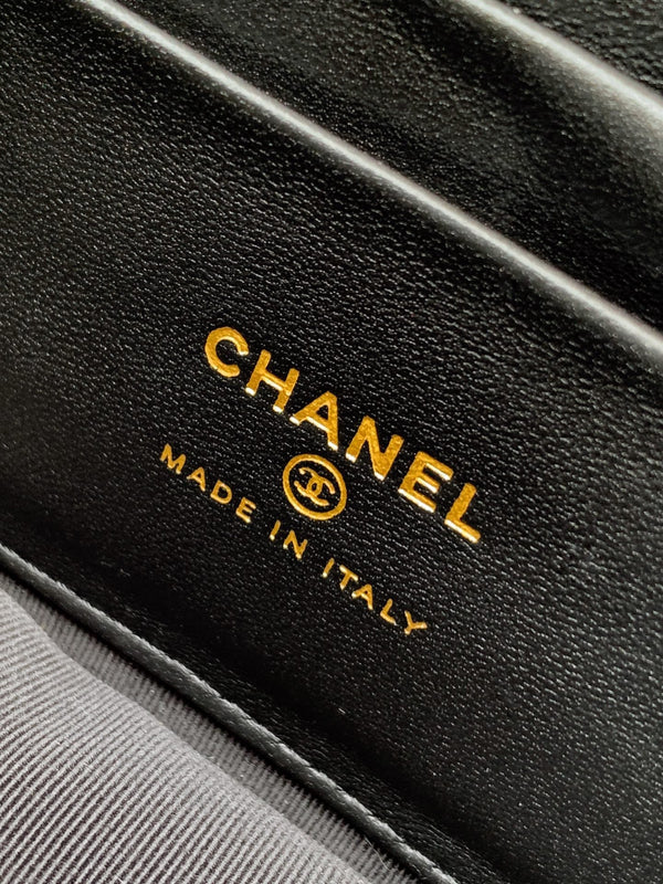 CC Mini Flap Bag 17.5 With Handle Black Tweed