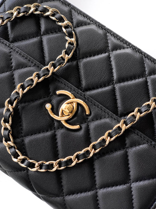 CC Mini Flap Bag 17.5 With Handle Black Lambskin