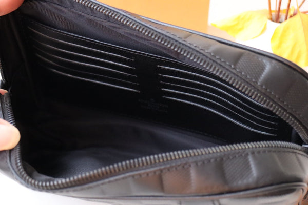 LV Pochette Kasai Clutches Damier Graphite Embossed Leather 175200