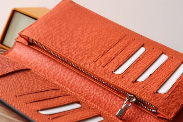 LV BRAZZA Wallet Orange Taiga Leather & Monogram Eclipse Canvas 180048