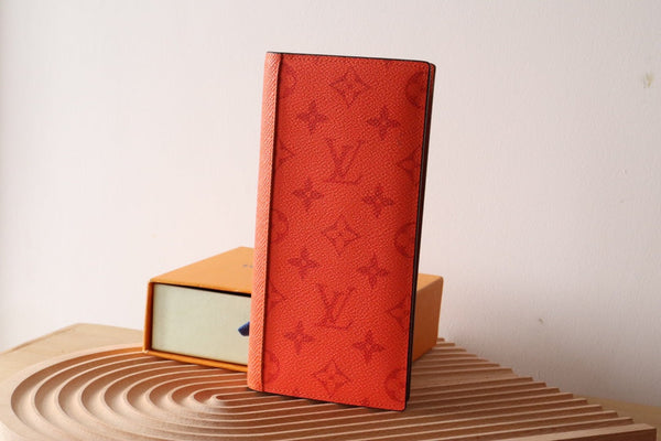 LV BRAZZA Wallet Orange Taiga Leather & Monogram Eclipse Canvas 180048