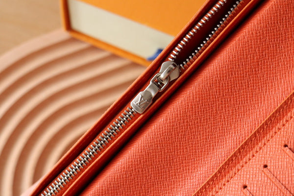 LV BRAZZA Wallet Orange Taiga Leather & Monogram Eclipse Canvas 180048
