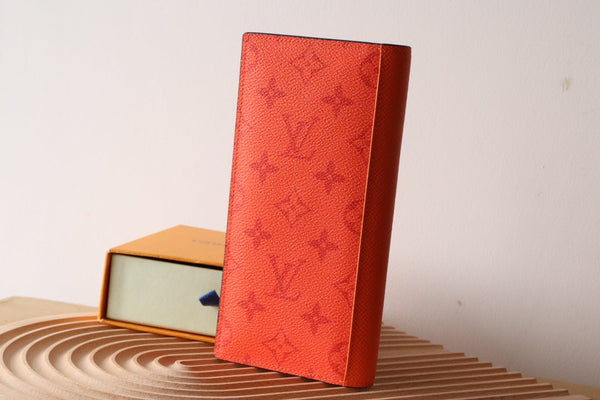 LV BRAZZA Wallet Orange Taiga Leather & Monogram Eclipse Canvas 180048