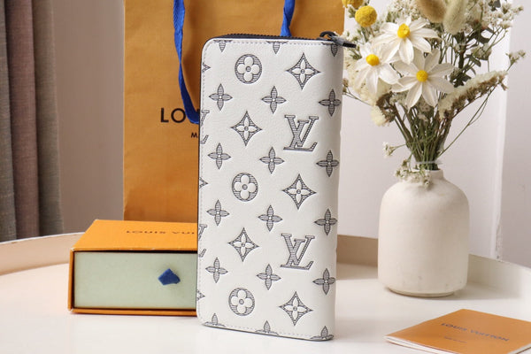 LV Zipper Wallet White Black Monogram Cowhide 248061