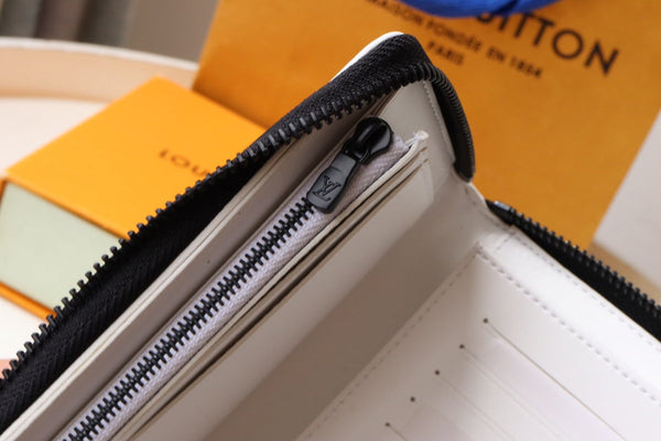 LV Zipper Wallet White Black Monogram Cowhide 248061
