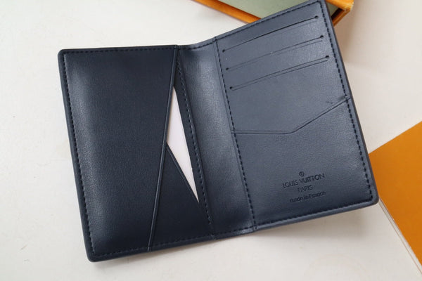 LV Pocket Organizer Wallet Grey Navy Blue Monogram Cowhide 248064