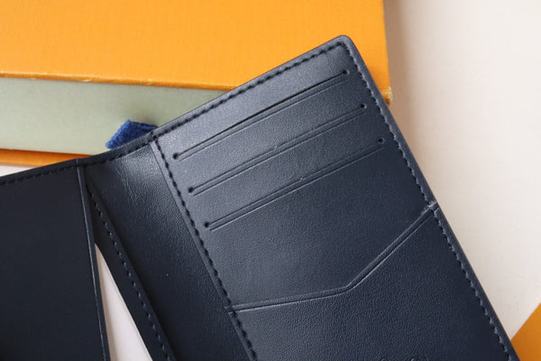 LV Pocket Organizer Wallet Grey Navy Blue Monogram Cowhide 248064
