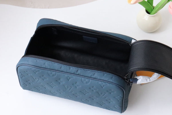 LV Dopp Kit Toiletry Bag Blue-Gray Taurillon Monogram Leather 217069