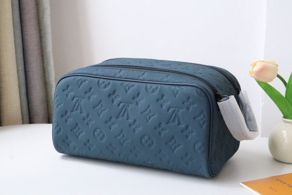LV Dopp Kit Toiletry Bag Blue-Gray Taurillon Monogram Leather 217069