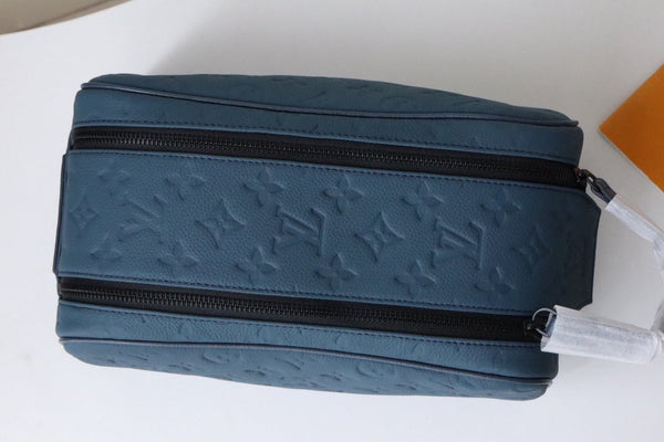 LV Dopp Kit Toiletry Bag Blue-Gray Taurillon Monogram Leather 217069