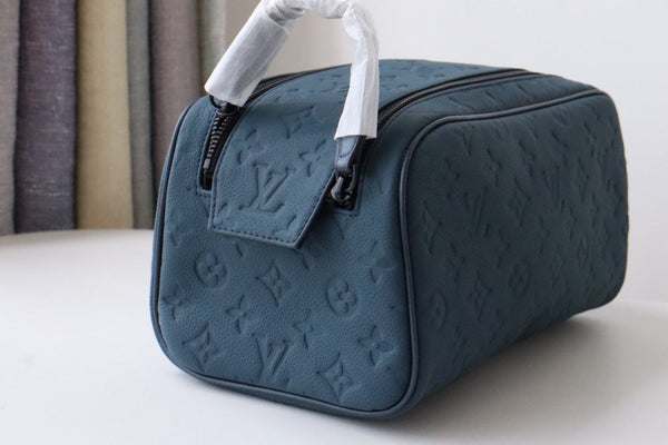 LV Dopp Kit Toiletry Bag Blue-Gray Taurillon Monogram Leather 217069